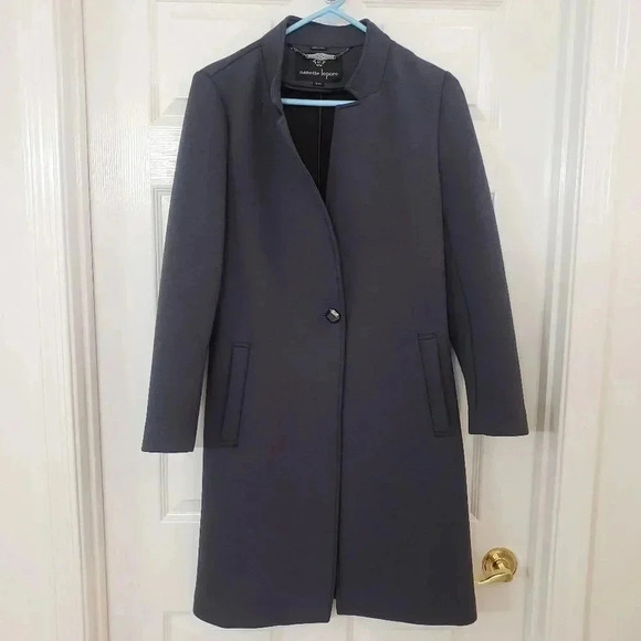 Nanette Lepore Gray Scuba Notched Collar Overcoat - Picture 3 of 9